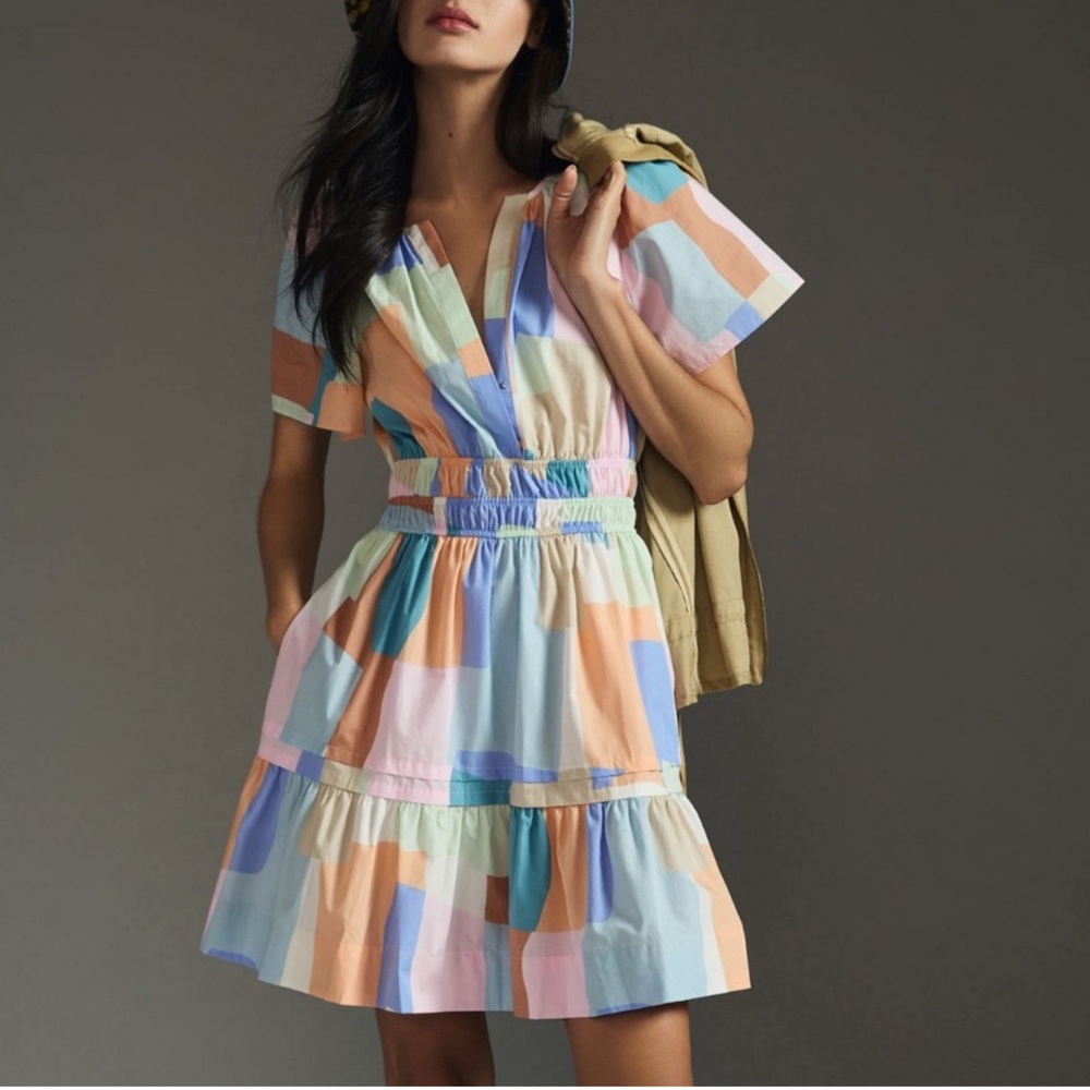 Anthropologie Colorful Geometric Mini Dress